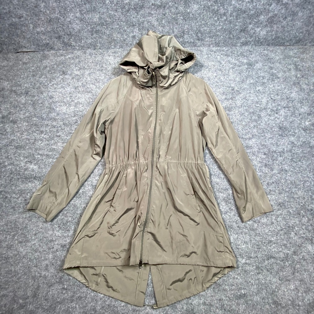Athleta Womens Taupe Gray Hooded Full Zip Windbreaker Parka Jacket 138963 Size S